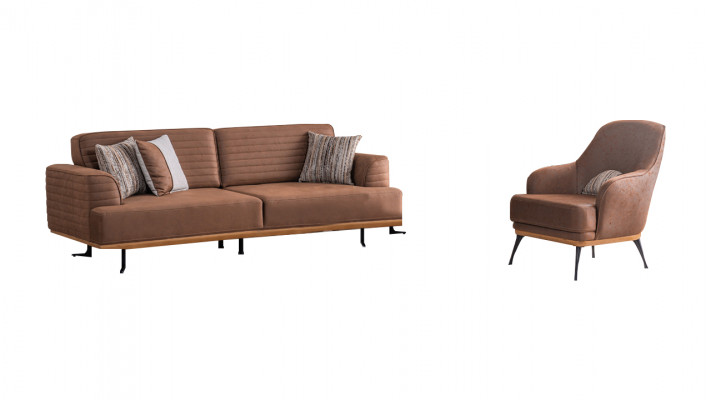 Luxury sofa set: brown three-seater sofa and armchair for the living room