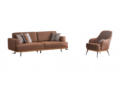 Luxury sofa set: brown three-seater sofa and armchair for the living room