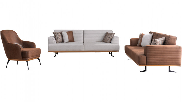Designer sofa set, two three-seater sofas & armchair for living room
