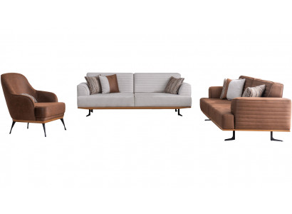 Designer sofa set, two three-seater sofas & armchair for living room
