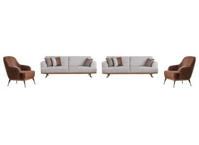 Luxurious gray-brown living room set with two three-seater sofas and two armchairs