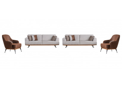 Luxurious gray-brown living room set with two three-seater sofas and two armchairs