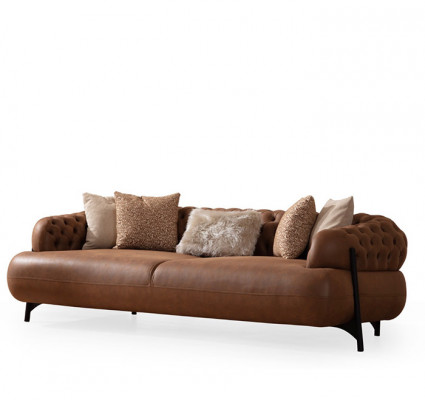 Brown-White Living Room Sofa Set Exclusive Three-Seater Sofas Armchair