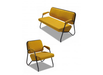 Luxurious Yellow Living Room Seating Set Designer 3-Seater Armchair 2-piece Set