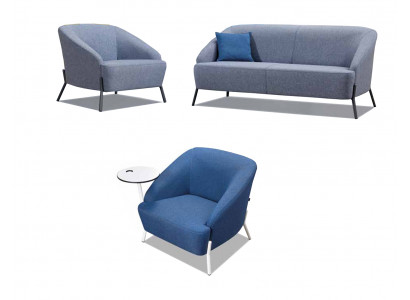 Gray-Blue Sofa Set Designer Upholstered Couches Modern 2-Seater Armchair