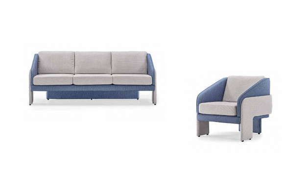 Gray-blue living room designer seating furniture 3-seater armchair 2-piece set