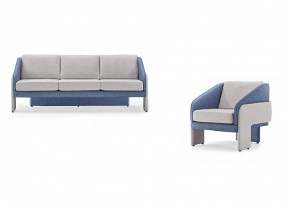 Gray-blue living room designer seating furniture 3-seater armchair 2-piece set
