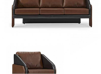 Brown-Black Leather Seating Ensemble Stylish Three-Seater Armchair 2-piece