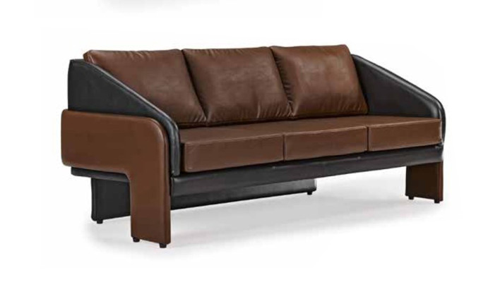 Brown-Black Leather Seating Ensemble Stylish Three-Seater Armchair 2-piece