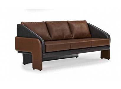 Brown-black three-seater exclusive upholstered furniture designer leather couch