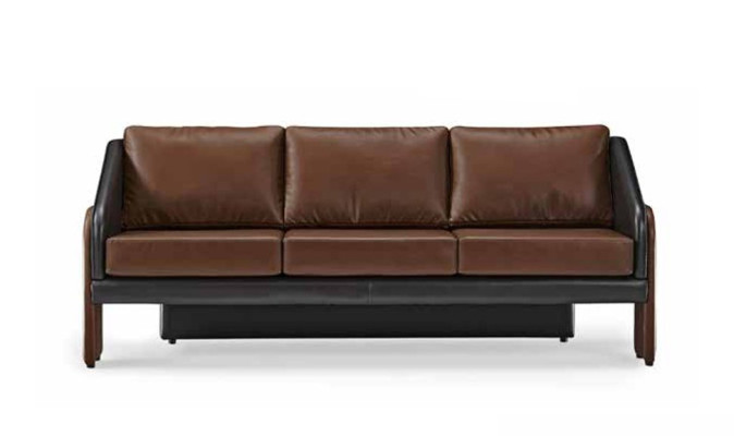 Brown-black three-seater exclusive upholstered furniture designer leather couch