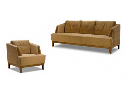 Luxurious brown sofa set modern leather couch designer armchair 2-piece set