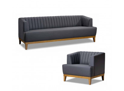 Gray-Brown Sofa Set Designer Upholstered Armchair Noble Textile 3-Seater