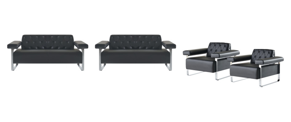 Chesterfield Design Sofa Set 4-Piece 2-Seater Armchair Leather Stylish