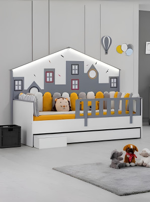 Children's bed wardrobe youth room children's room furniture 2-piece set wood