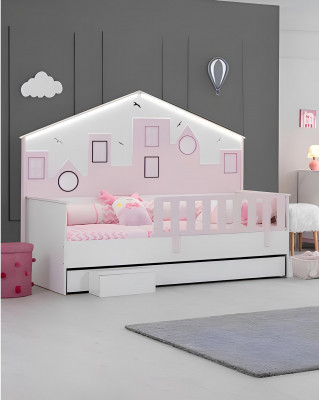 Kids bed pink wardrobe youth room children's room furniture 2-piece set wood