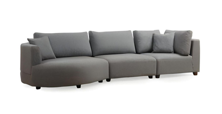 Modern gray L-shaped corner sofa living room couch upholstered furniture wooden frame