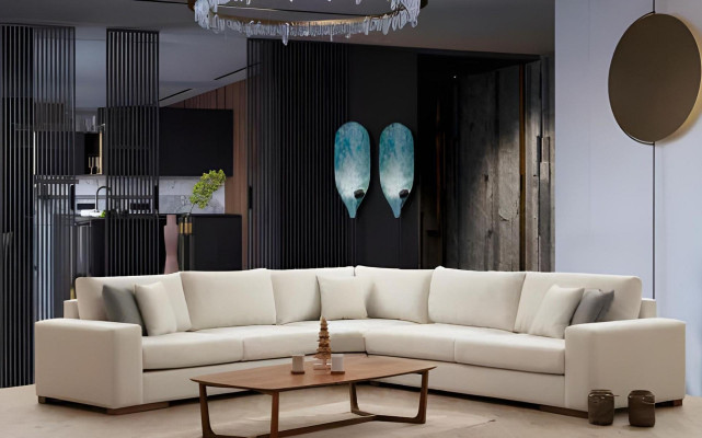 Modern white U-shaped sofa chic living landscape upholstery noble couches