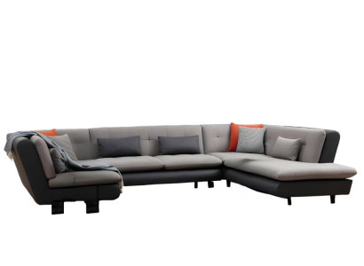 U-shaped sectional sofa living room textile material with cushions modern design style