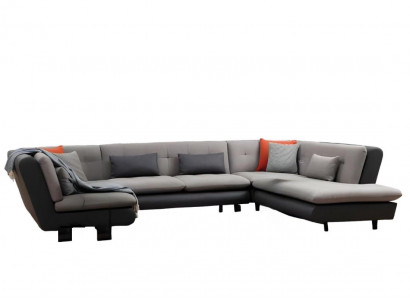 U-shaped sectional sofa living room textile material with cushions modern design style