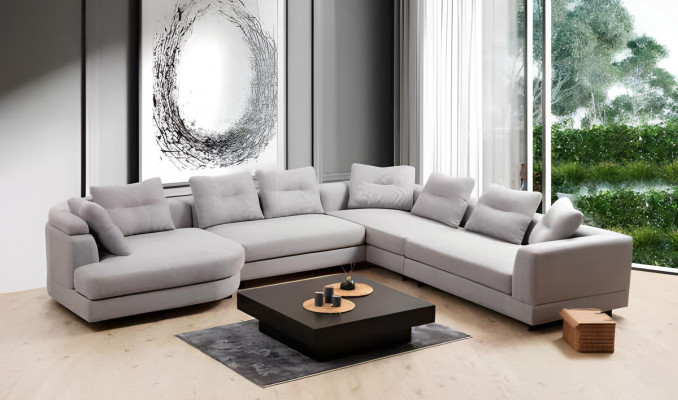 U-shaped living room corner sofa L-shaped modern design style textile material white