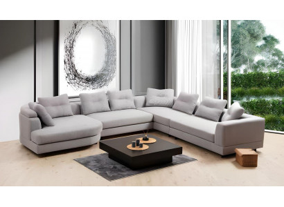 U-shaped living room corner sofa L-shaped modern design style textile material white