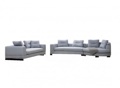 Living room set 2-piece 3-seater with U-shape sofas fabric sofas gray solid color