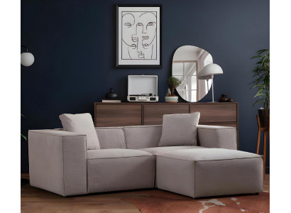 Living room set 2-piece 3-seater with ottoman modern design grey single color