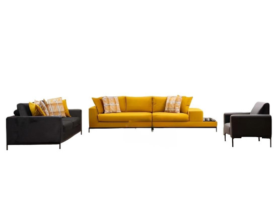 Living Room Set 3-piece Yellow 3-Seater Black 2-Seater Armchair Fabric Modern