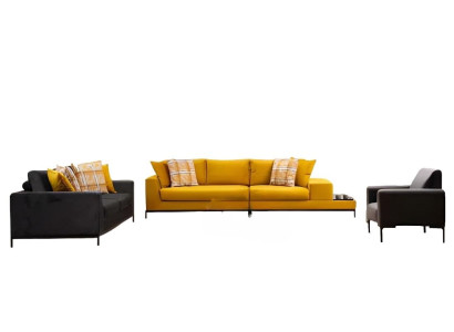 Living Room Set 3-piece Yellow 3-Seater Black 2-Seater Armchair Fabric Modern