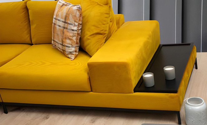 Living Room Set 3-piece Yellow 3-Seater Black 2-Seater Armchair Fabric Modern