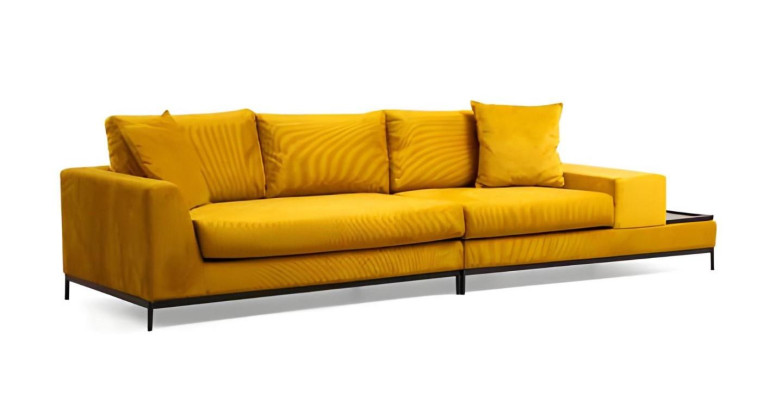 Living Room Set 3-piece Yellow 3-Seater Black 2-Seater Armchair Fabric Modern