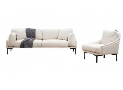 Living room set 2-piece 3-seater sofa armchair white textile living room modern