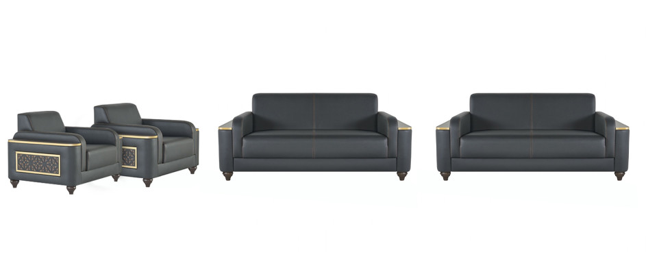 Study Room Sofas Modern Design Living Room Set 4-piece Black Solid Color