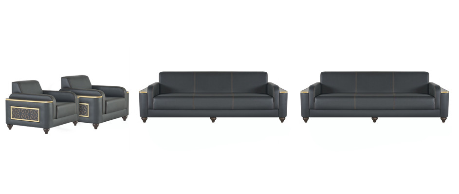 Black-Grey Designer Seating Set: 2x Three-seater, 2x Armchair, 4-piece Set
