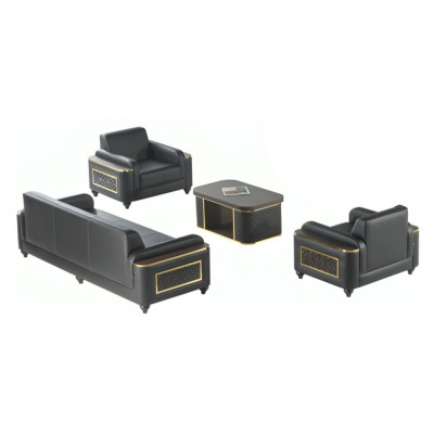 Living room study set 4-piece 3-seater armchair coffee table brown color