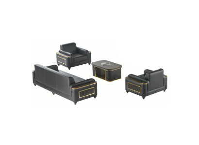 Living room study set 4-piece 3-seater armchair coffee table brown color
