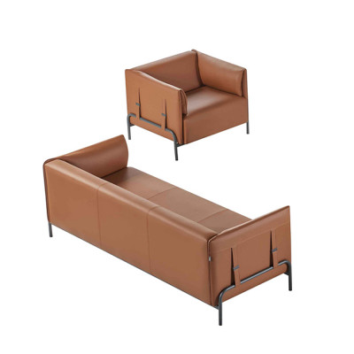 Office 2-piece 3-seater with armchair Brown Solid Modern Design