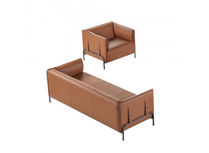 Office 2-piece 3-seater with armchair Brown Solid Modern Design