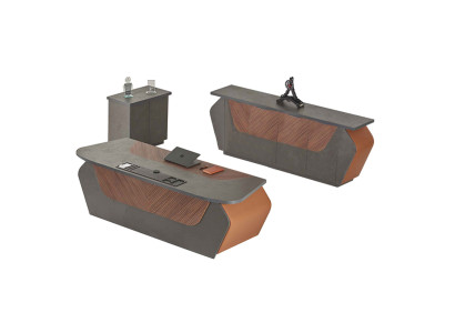 Office room set 3-piece, office table, sideboard, dresser, modern rectangular style