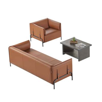 Seating furniture 3-piece set brown 3-seater armchair gray color coffee table study