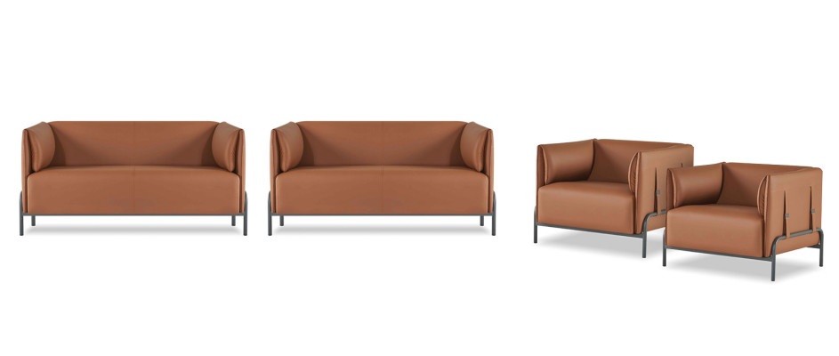 Office set 4-piece 2x armchair with 2x armchair brown plain modern