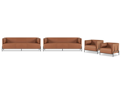 Brown leather suite designer office furniture 2x three-seater armchair