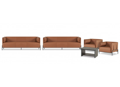 Brown faux leather study room designer 2-seater coffee table armchair
