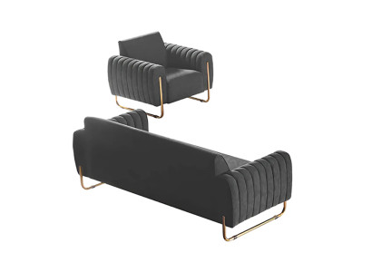 Fabric sofas 2-piece study set 3-seater with armchair gray solid color