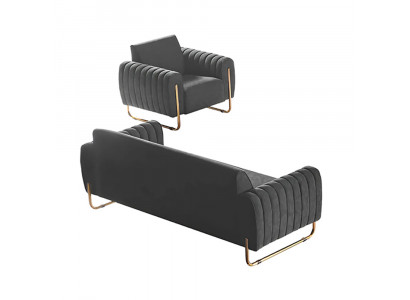 Fabric sofas 2-piece study set 3-seater with armchair gray solid color