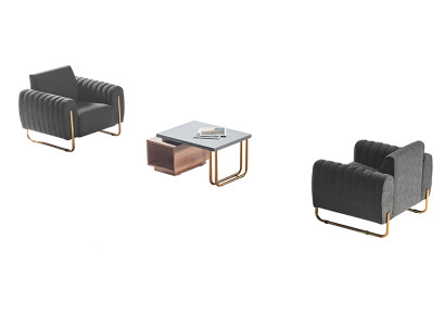 Office Set 3-piece 2x Armchairs Coffee Table Brown Gray Modern Design