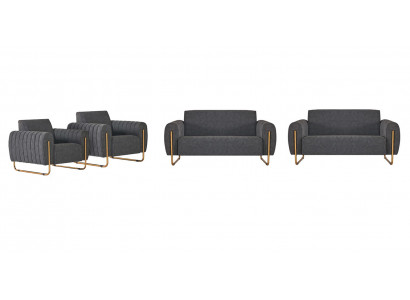 Home office fabric sofas 4-piece set: 2x two-seater with 2x armchair, gray, solid color