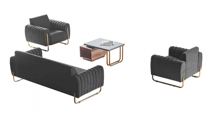 Home office fabric sofas set: 3-seater, 2 armchairs, coffee table, modern style