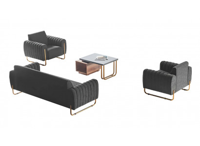 Home office fabric sofas set: 3-seater, 2 armchairs, coffee table, modern style